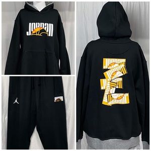 New XL (Set) Air Jordan Jumpman Black Hoodie Pocketed Black Pocketed Sweatpants